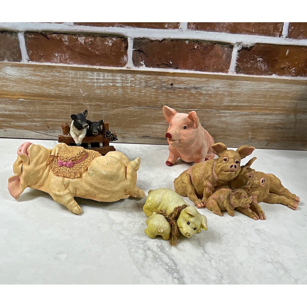 Resin Farm Animal Figurine Lot - Pigs and Calves Decorative Collectibles